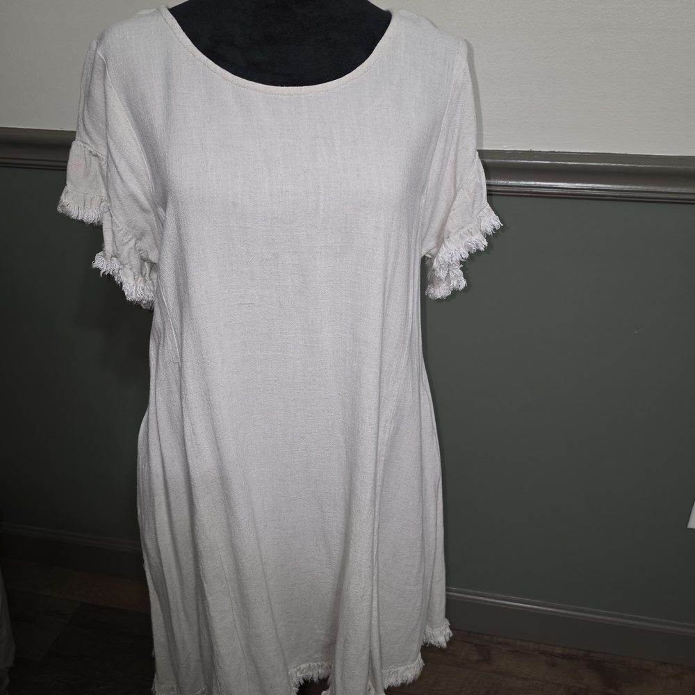 Umgee Cream Midi Dress with Fringe Sleeves